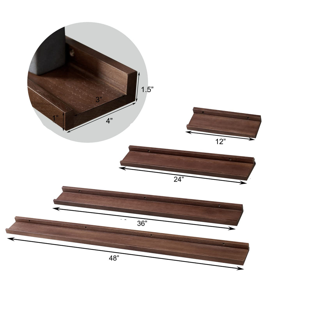 12x4-Inch Walnut Solid Oak Wood Floating Shelf for Wall Decor