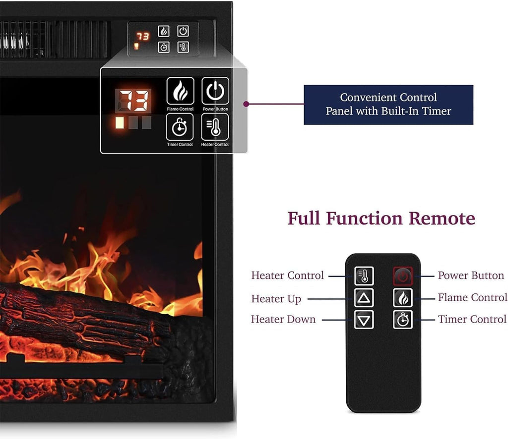 72 Inch Electric Fireplace TV Stand with Mantel and Storage Cabinets, LED Lighting, Stacked Stone Surround and 3D Realistic Flame with Remote Control