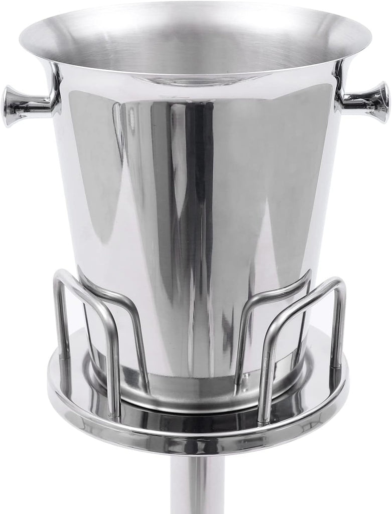 Ice Bucket with Stand, 22.5cm Height Stainless Steel Wine Chiller Holder Ice Cube Container Cooler with Carrying