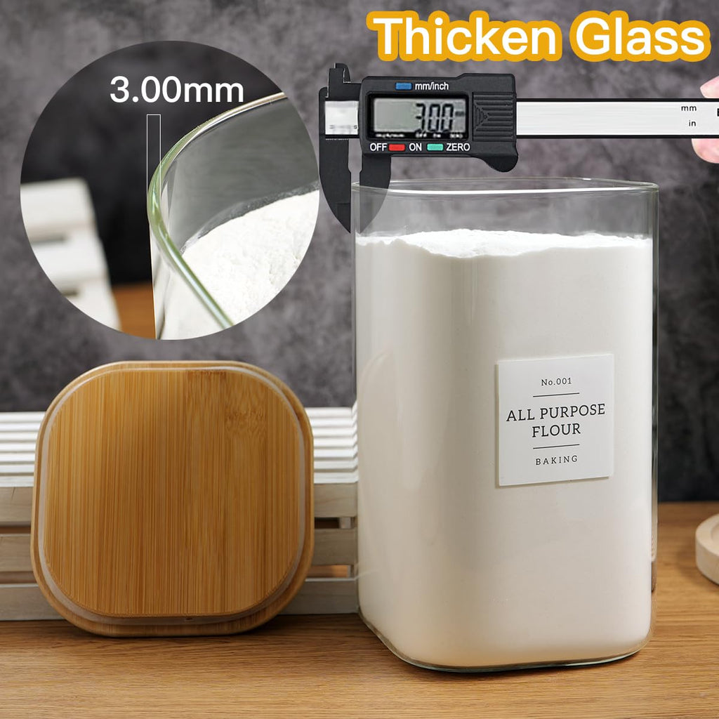 Large glass flour and sugar containers with 132 Kitchen Pantry Labels - 138 FL OZ Glass Food Storage Containers with