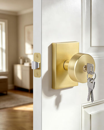 Brushed Gold Satin Brass Exterior Door Knobs with Lock and Key