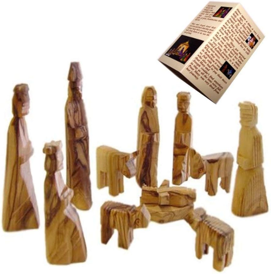 Land Market Olive Wood Children's Nativity Scene - 12-Piece Indoor Wooden Nativity Set, Handmade in Bethlehem