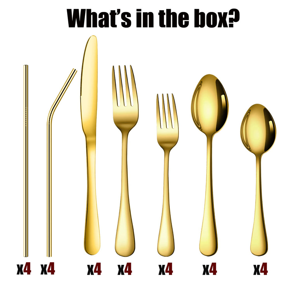 28 Pieces Gold Silverware Service for 4 Flatware Set Stainless Steel Utensils Cutlery Set Dishwasher Safe Flatware