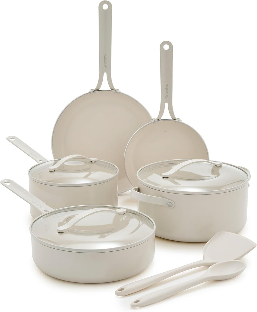 Nova 10-Piece Nonstick Cookware Set, PFAS-Free Ceramic Pots & Pans with Silicone Cooking Utensils, Durable Fast