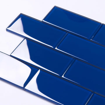 Glass Subway Tile 3 x 6 Inch Cobalt Blue Backsplash Bathroom Wall Pack of 32 Sheets