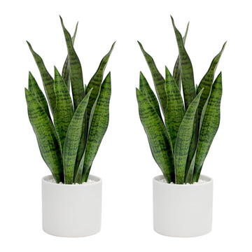 Faux Plants, Artificial Snake Plant Set of 2, White Ceramic Pots
