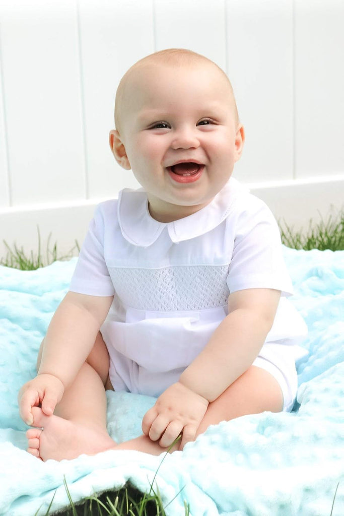 Baby Boys' Romper with Smocking and Faggoting