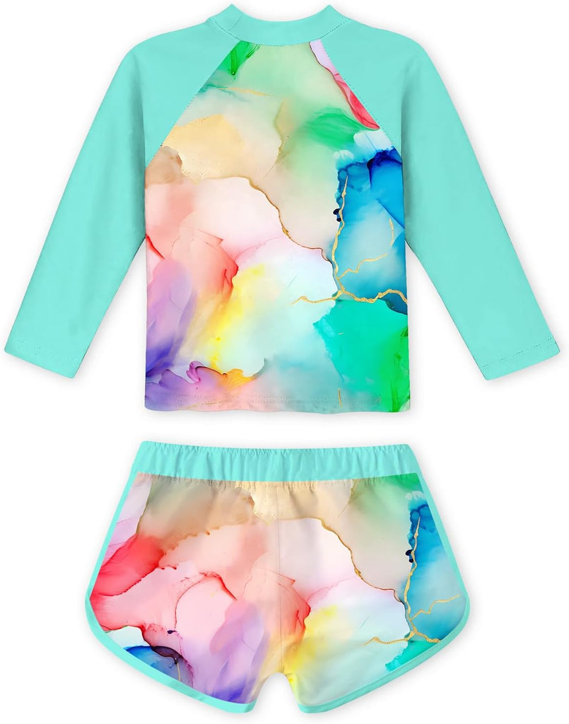 Girls 2 Pieces Rash Guard Swimsuit Long Sleeve Tankini