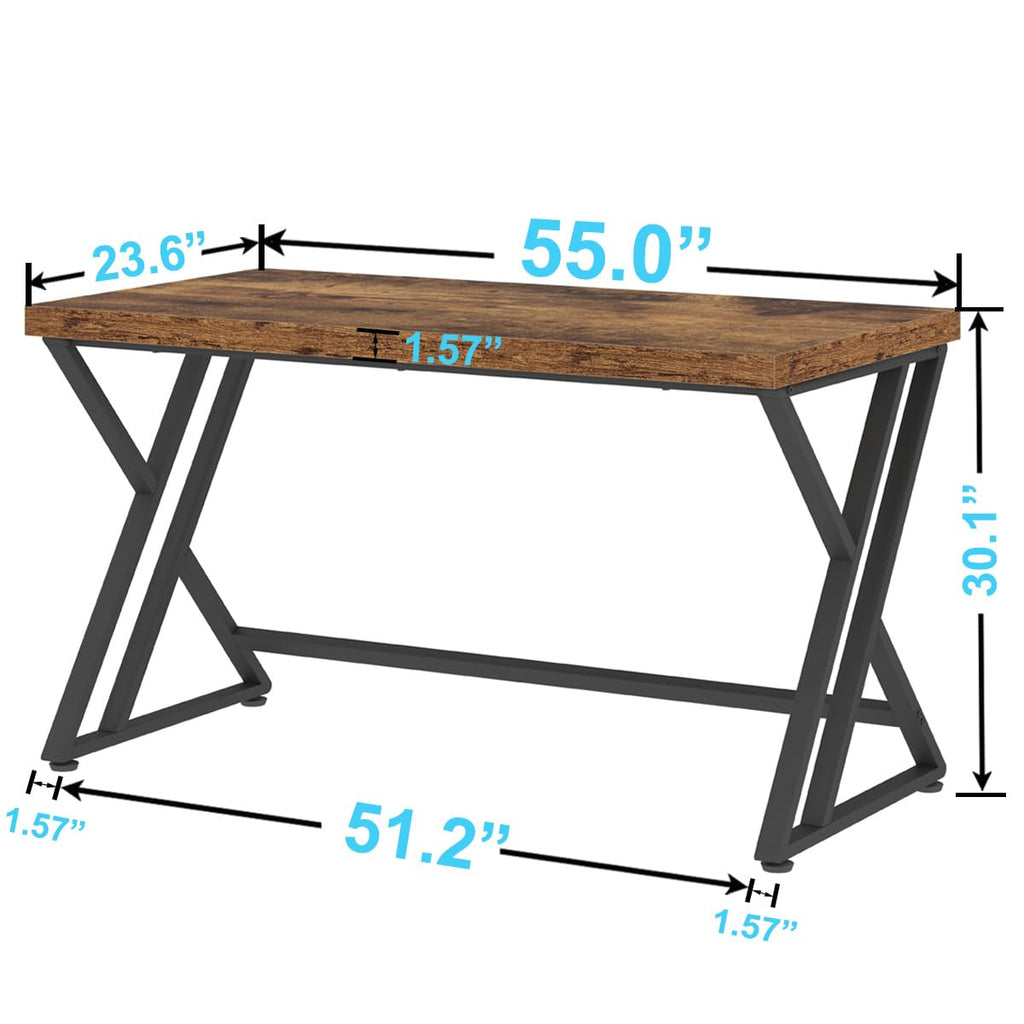 55 Inch Computer Office Desk Metal & Wood Writing Desks Rustic Brown