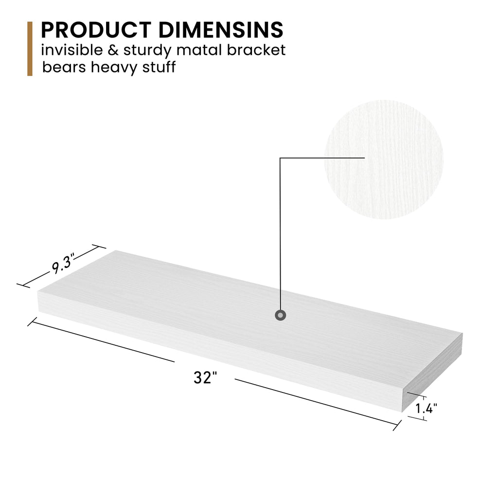 36Inch Floating Shelves, 9.3Inch Deep Rustic Wall Shelves - Extra Deeper & Thicker Wall Mounted Storage Shelf