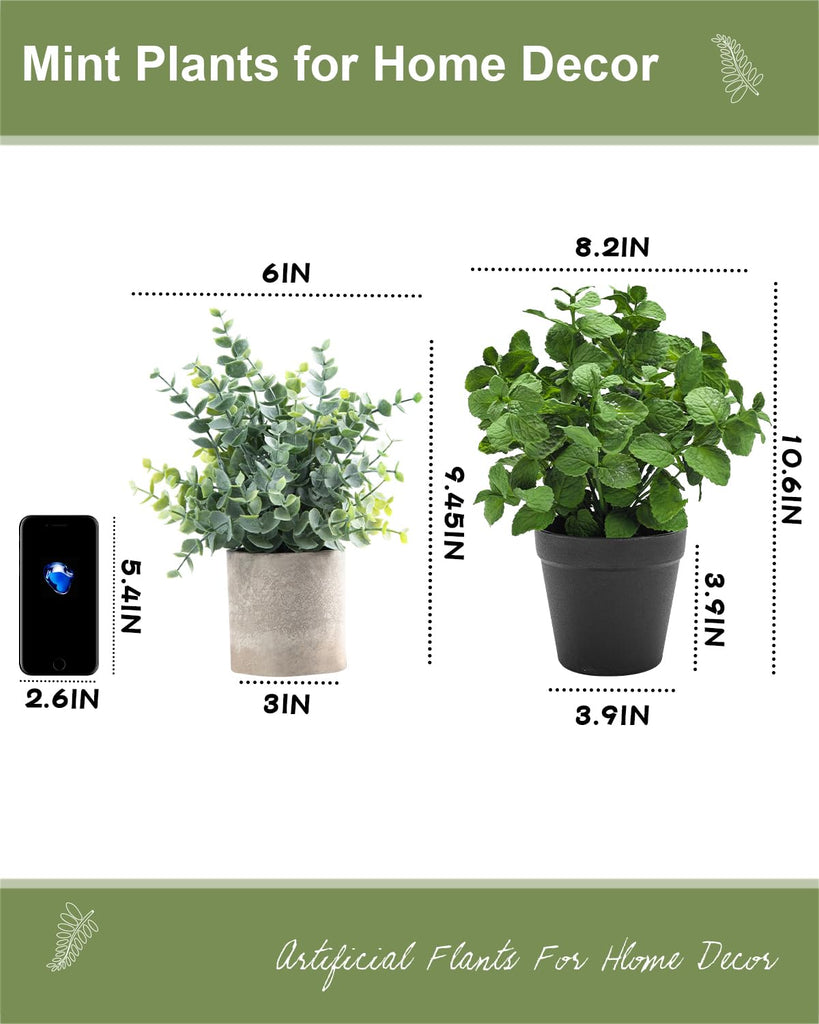 Small Fake Plants Mint Artificial Potted Plants, Green