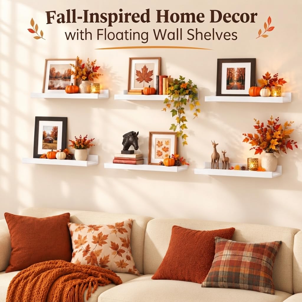 Floating Shelves for Wall Decor and Storage, White, 6Pcs 15.7''