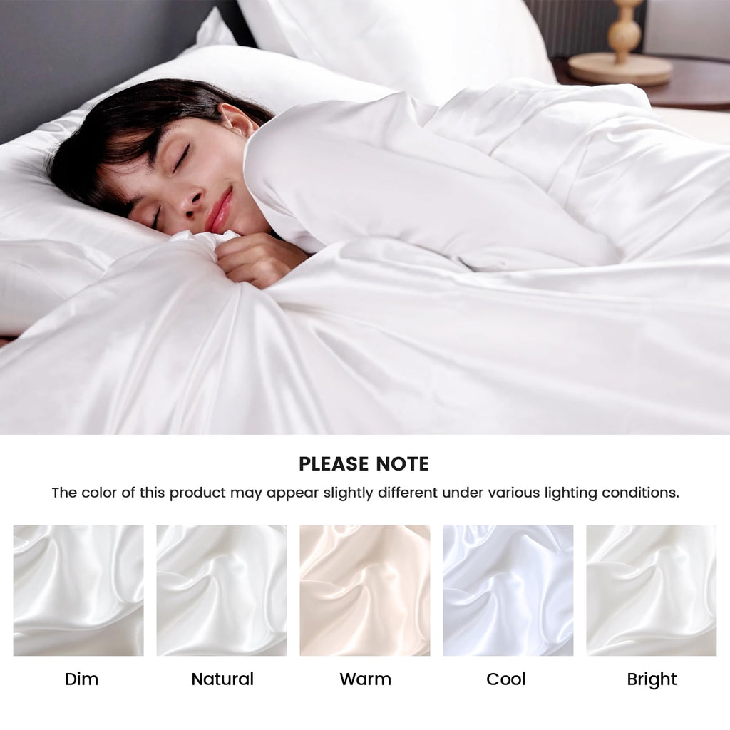 Navy Blue Color, Mulberry Silk 3-Piece Duvet Cover Set with Hidden Zipper Closure & Corner Ties, 100% Natural Silk