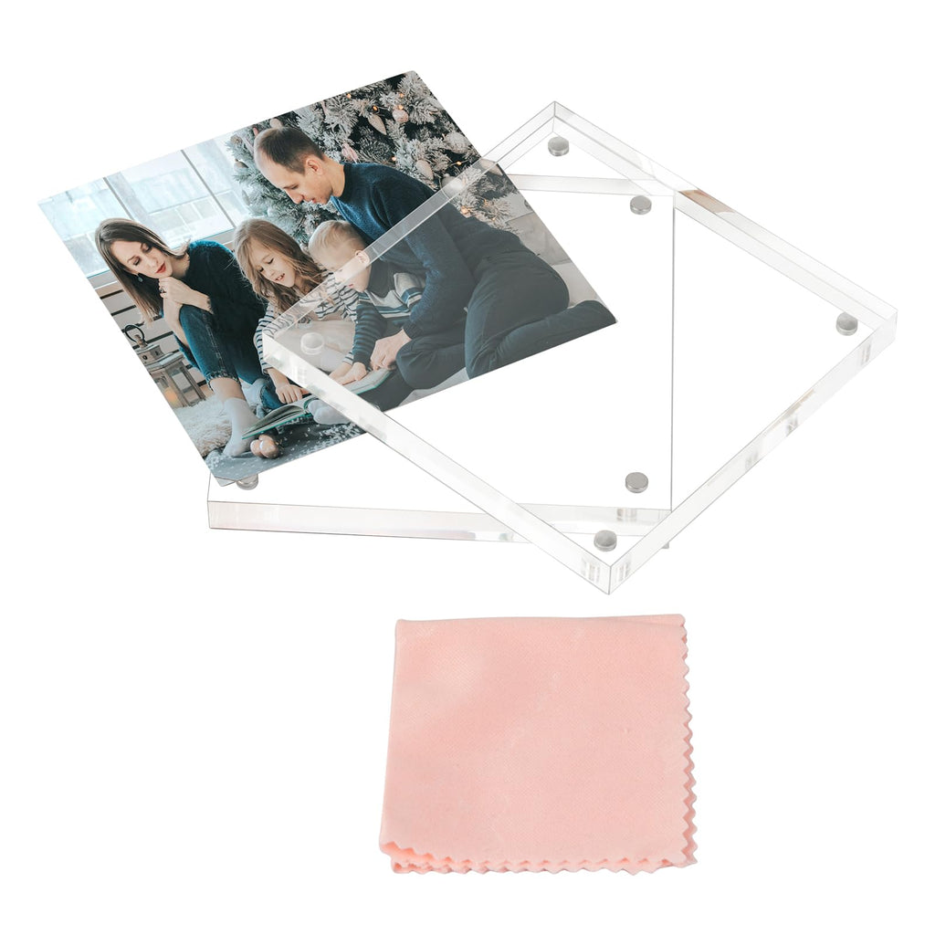 8x8 Acrylic Picture Frames, 20mm Thicker Square Frameless Clear Frame Double Sided Magnetic Frame, Free Standing