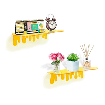 2-Pack Small Acrylic Shelves, 12 Inch Floating Shelves, Yellow