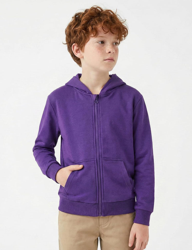 Boys Zip up Hoodie Soft Solid Classic Full Zip Hooded Sweatshirts for Kids