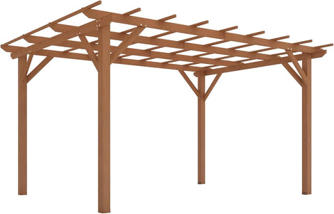 10' x 13' Outdoor Pergola, Wood Gazebo Grape Trellis with Stable Structure and Concrete Anchors for Climbing Plant Support, Garden, Patio, Backyard, Deck, Dark Brown