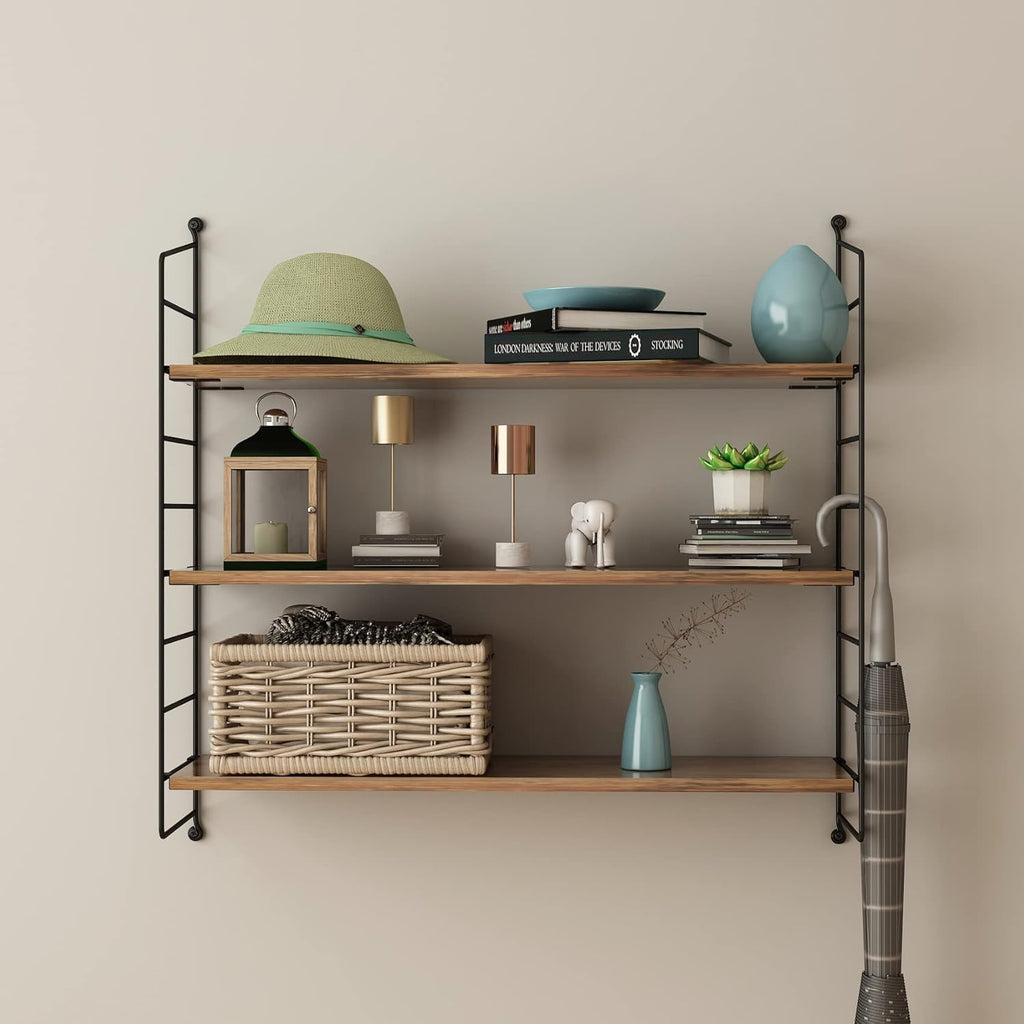 Floating Shelves Rustic Wood Wall Shelves Adjustable Metal Frame Decorative Hanging Storage Shelves 24 Inch (24 in)