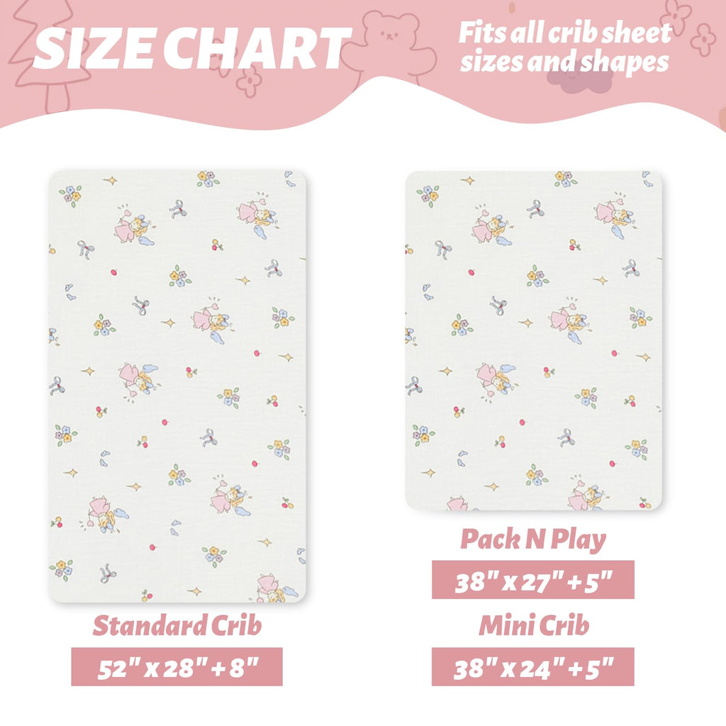 2 Pack Muslin Crib Sheets for Girls, Ultra Soft Cotton Breathable Fitted Baby Crib Mattress Sheets for 52"x28"
