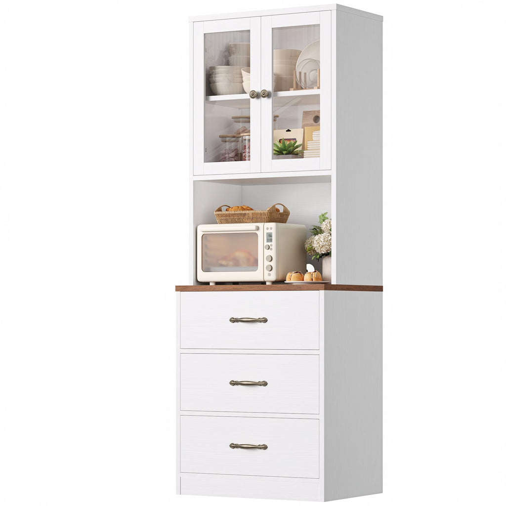71" Tall Kitchen Pantry Storage Cabinet with Microwave Stand, Buffet Kitchen Hutch with Shelves and Drawers, Wood