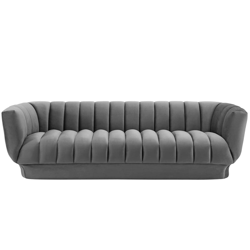 Sofa Entertain Vertical Channel Tufted Performance Couch in Gray