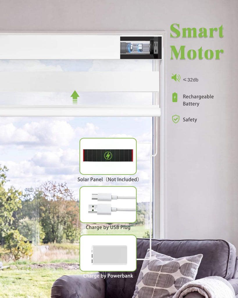 Motorized Zebra Blinds with Remote, Smart Rechargeable Window Shades