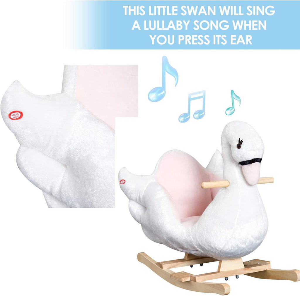 Kids Ride on Rocking Horse Swan Style Toy Over 18 Months White & Pink