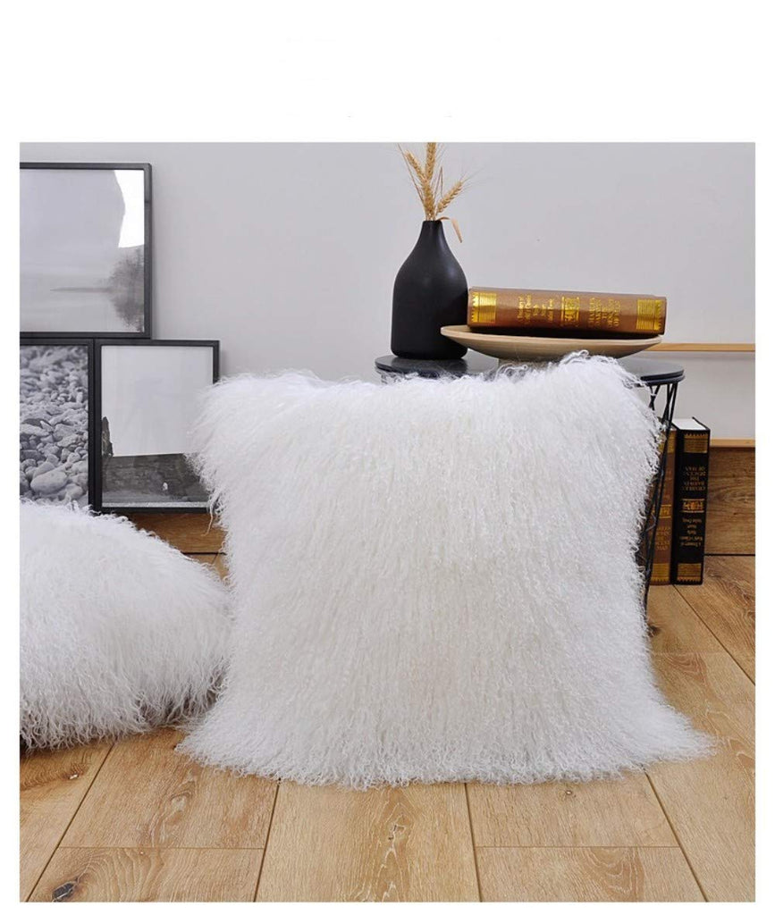 100% Real Mongolian Lamb Fur Cushion Cover/Pillowcase (18x18inch, White) 1
