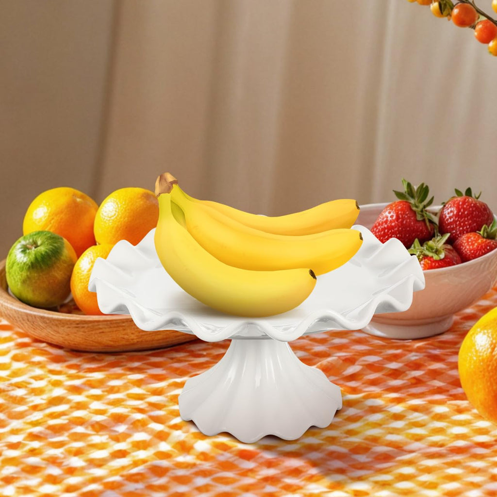Ceramic Cake Stand 9.45 Inch Wavy Edge Pedestal Cupcake Stand for Parties Weddings Birthdays Elegant Ceramic Serving