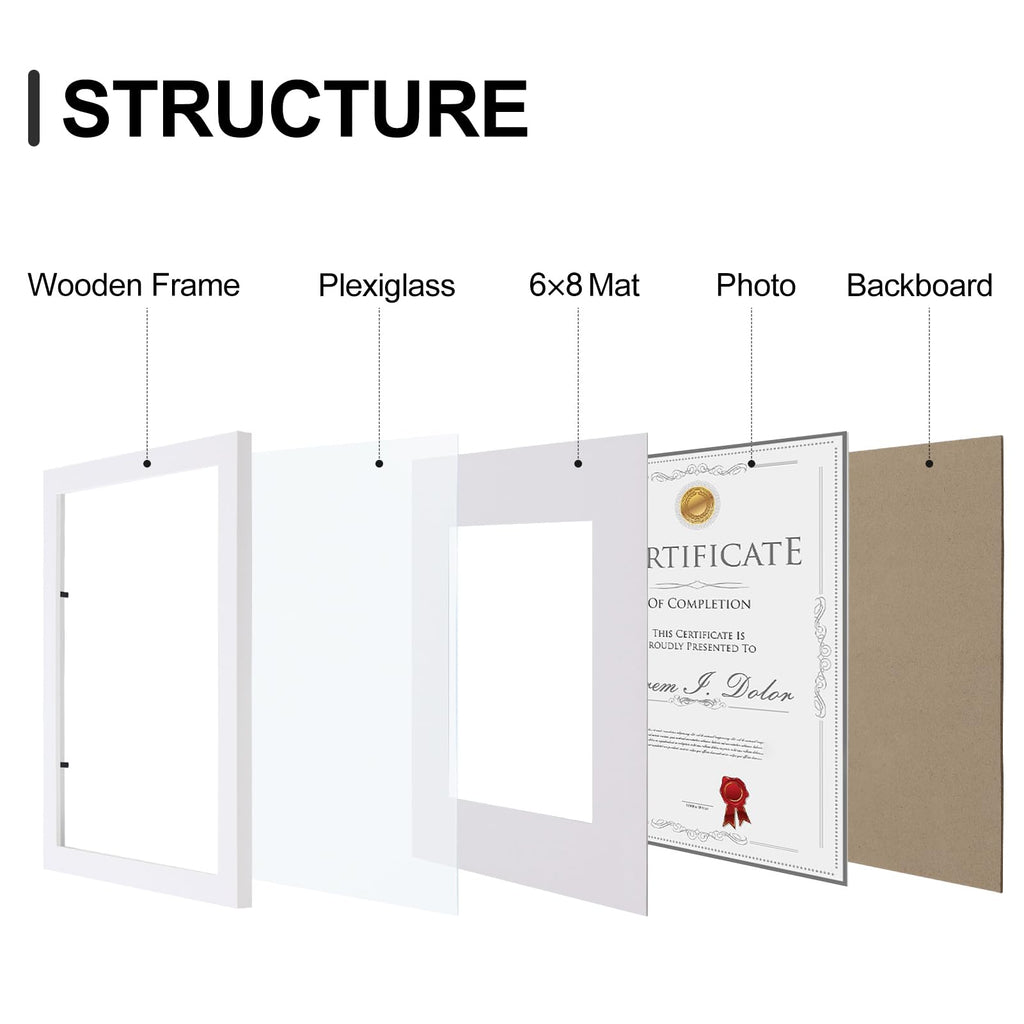 8.5x11 Picture Frames Set of 9 for Wall Mount or Tabletop, White