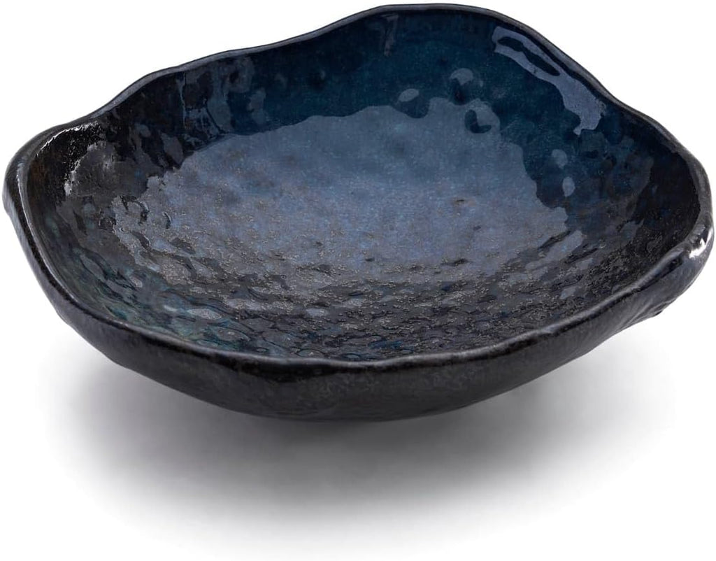 Ceramic Decorative Dish, 10 inch Dark Blue | Irregular-Edge Stoneware, Centerpiece Dish, Handcrafted, Multi-Purpose