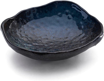 Ceramic Decorative Dish, 10 inch Dark Blue | Irregular-Edge Stoneware, Centerpiece Dish, Handcrafted, Multi-Purpose
