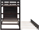 Twin Over Twin Bunk Bed with Stairs and Trundle, Wooden Bunk Bed Frame with Storage Staircase, Espresso