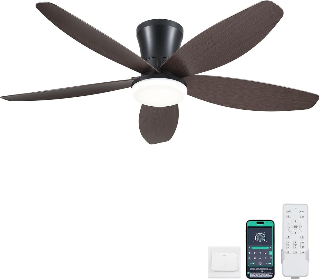 Ceiling Fans with Lights-42 Low Profile Ceiling Fan with Light and Remote/APP Control,Flush Mount,DC Reversible,LED Dimmable Modern Ceiling Fans for Bedroom,Indoor/Outdoor Patio Use(Brown) A101-B0CZHK7SH1