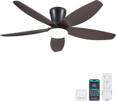 Ceiling Fans with Lights-42 Low Profile Ceiling Fan with Light and Remote/APP Control,Flush Mount,DC Reversible,LED Dimmable Modern Ceiling Fans for Bedroom,Indoor/Outdoor Patio Use(Brown) A101-B0CZHK7SH1