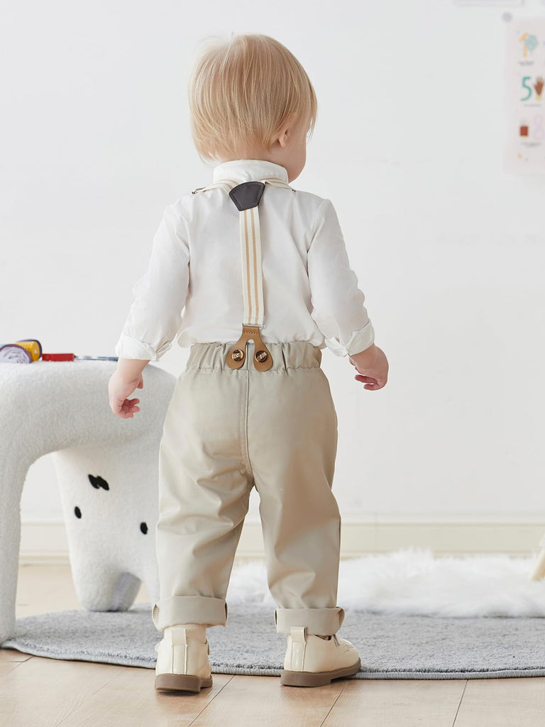 Toddler Boy Suit Baby Tuxedo Boys Formal Outfit Set W_Beige
