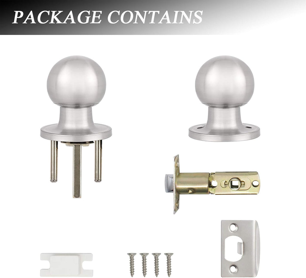 8 Pack Interior Round Passage Keyless Door Knobs Door Lock Lockset Without Key Doorknobs Satin Nickel for