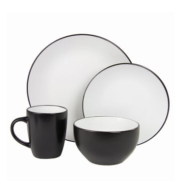 16 Piece Two Tone Coupe Dinnerware Set - Black/White