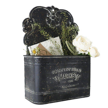 Black Metal Wall Planter - Outdoor Indoor Hanging Rustic Mount for Farmhouse Decor