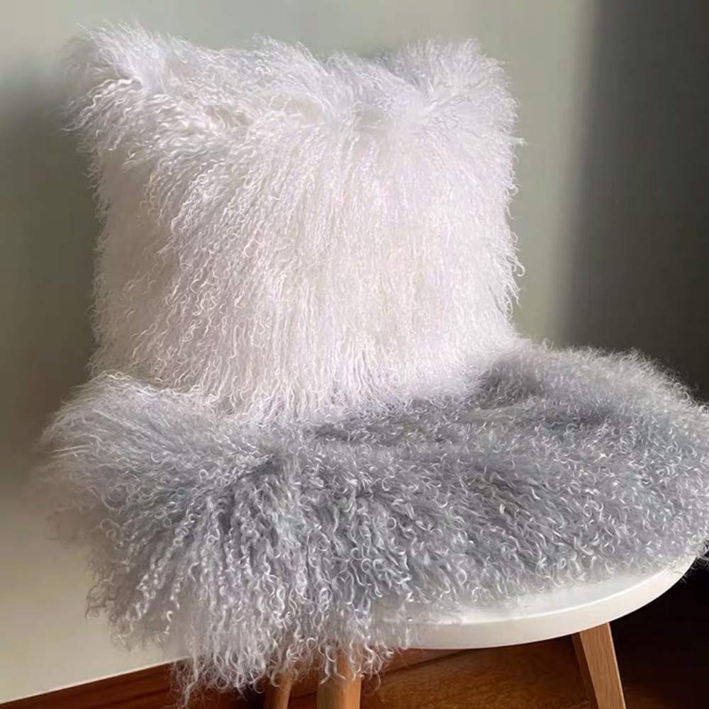 100% Real Mongolian Lamb Fur Cushion Cover/Pillowcase (18x18inch, White) 1