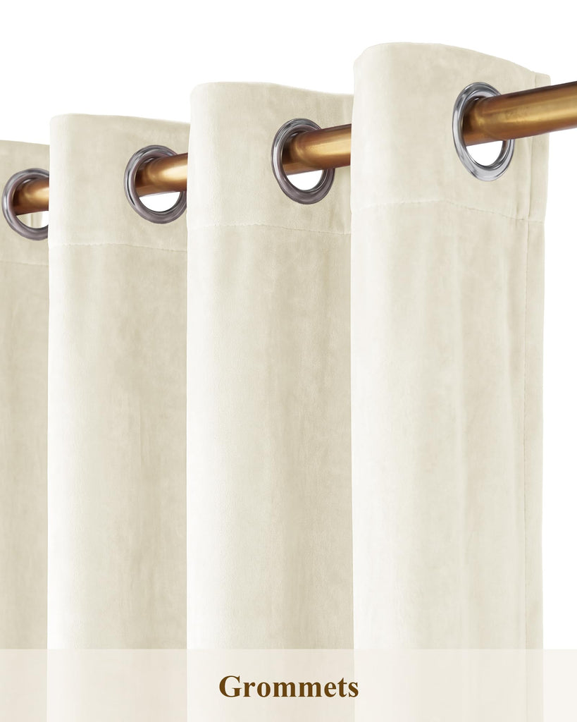 Ivory White Velvet Curtains Privacy, W52 x L96, 2 Panels