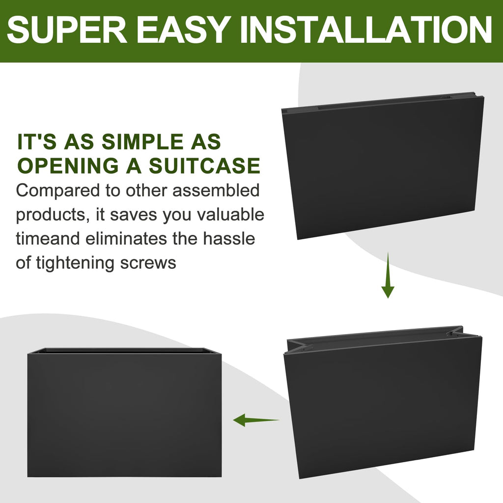 Galvanized Steel Planter Box - No Installation Required Metal Rectangular Block Long Box Planter Modern Outdoor