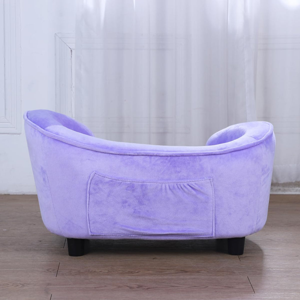 Pet Sofa Bed, Velvet Fabric Pet Couch Chair with Removeable Washable Cushion for Small Dogs Cats (Purple)
