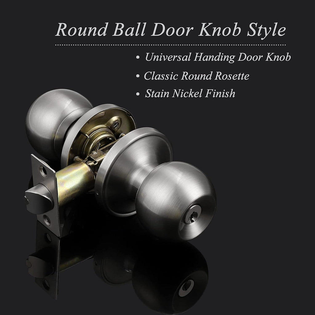 5 Pack Keyed Alike Door Knobs Combo Pack, Brushed Nickel Ball Entry Door Knobs Entrance Lockset, Interior Exterior