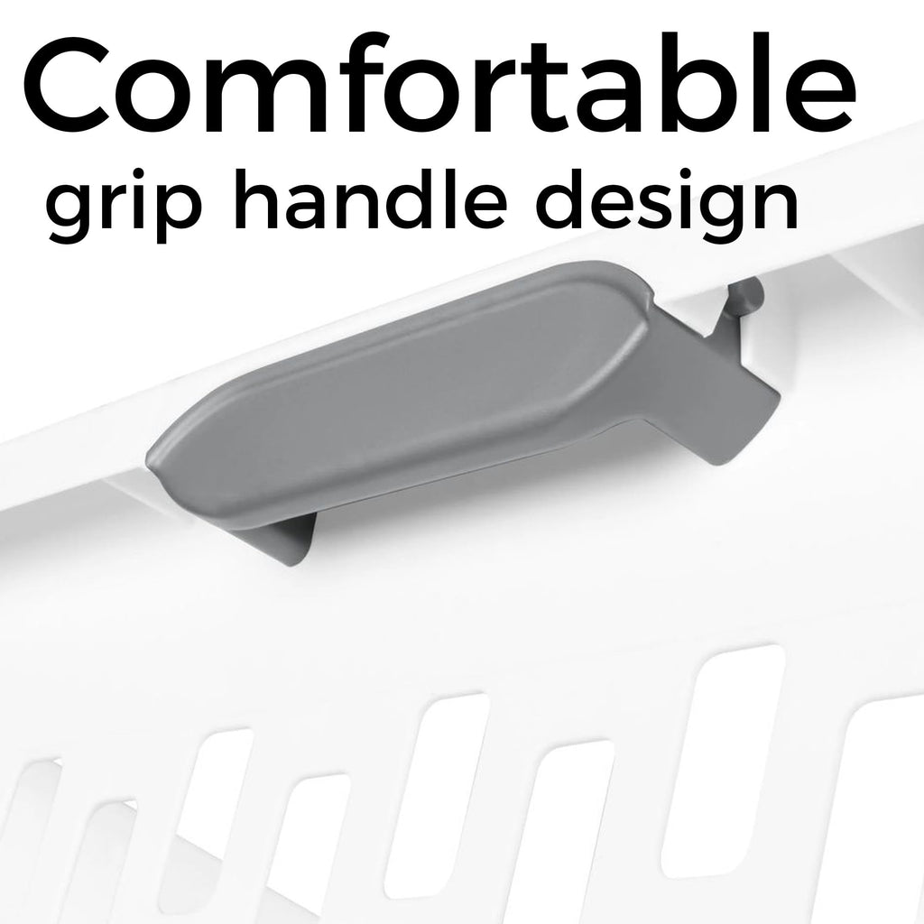 Large Plastic Laundry Basket, 70L, White, Ventilated, with Grip Handles, Rectangular Cloths Hamper