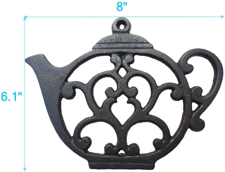 Teapot Cast Iron Trivet for Hot Pots & Kitchen & Dining Table, Gift, Metal Wall Art & Home Decor, 2 or More for Set