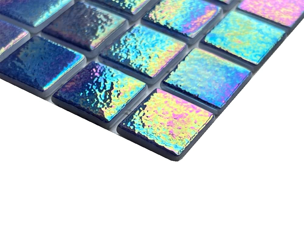 Square Iridescent Recycled Glass 1x1 Mosaic Floor Wall Tile Backsplash, Swimming Pool Tile, Bathroom Shower, Accent