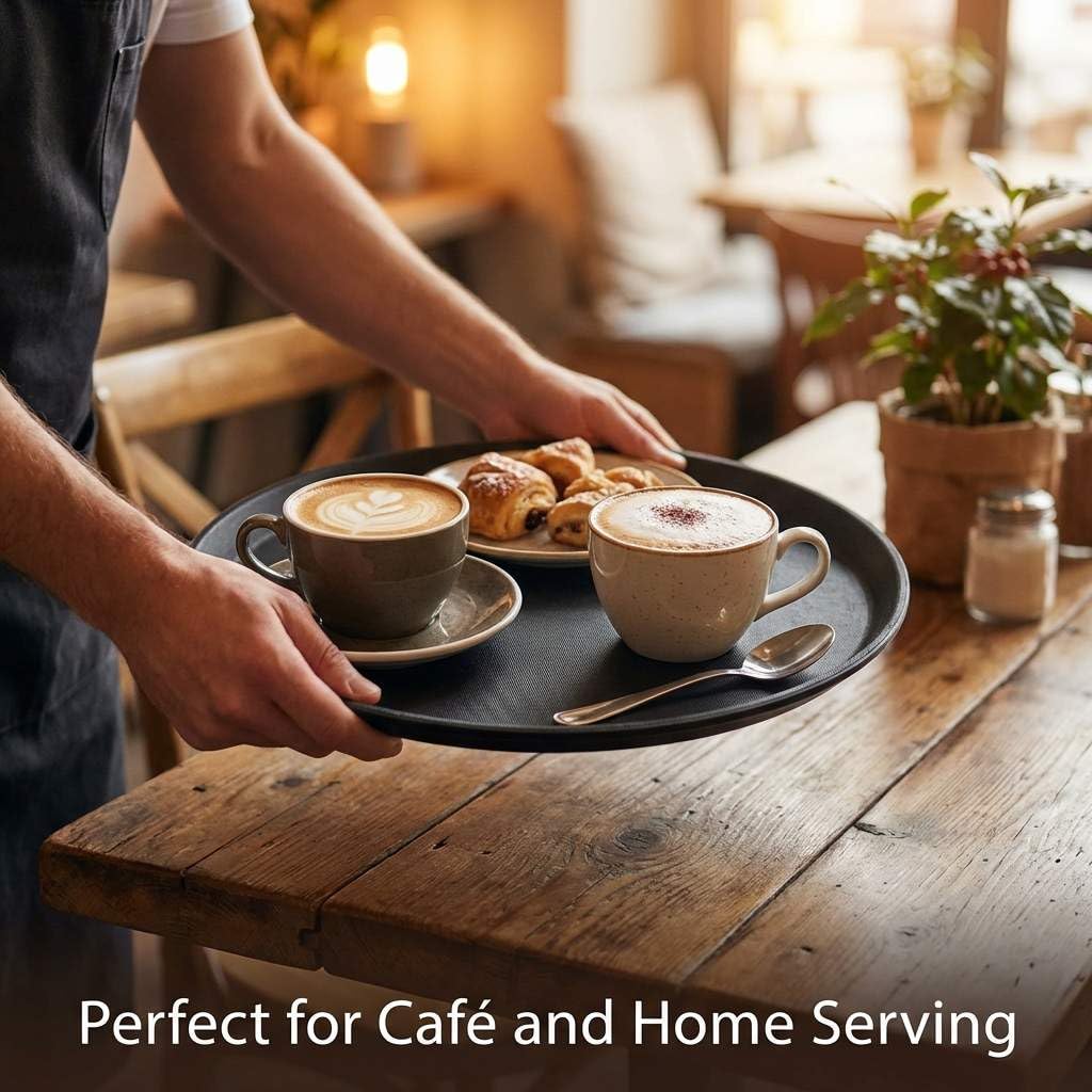 14-Inch Round Non-Slip Serving Tray Set - 4Pack Rubber Surface Drink & Meal Carrier, Café & Catering