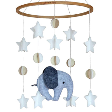 Baby Crib Mobile, Wooden Nursery Decor (Elephant, Felt)