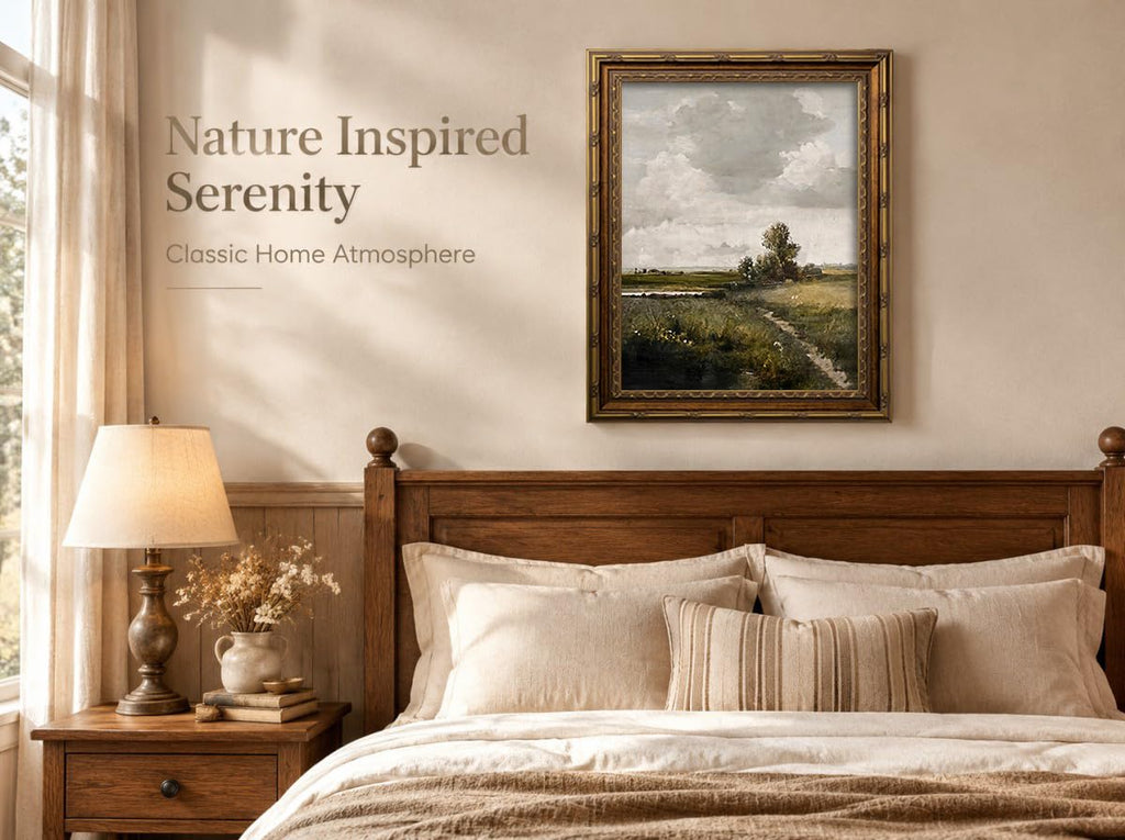 Vintage Gold Framed Rustic Landscape Wall Art Nature Landscape Canvas Wall Decor Cottagecore Poster Artwork Picture